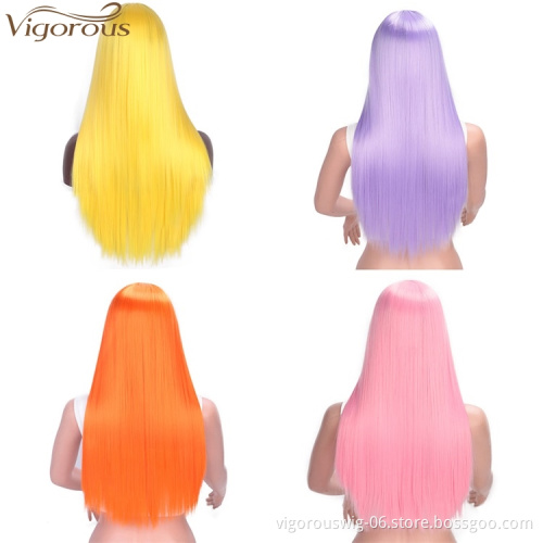 Vigorous Cosplay Party Wigs Long Straight Wigs Synthetic Purple Color Women's Wig Middle Part Hair Wholesale Price